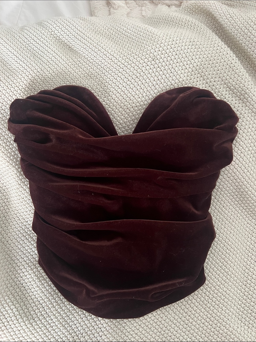 NWT 🤎 Strapless Velvet Ruched Bustier Top - Deep Brown - Picture 6 of 11